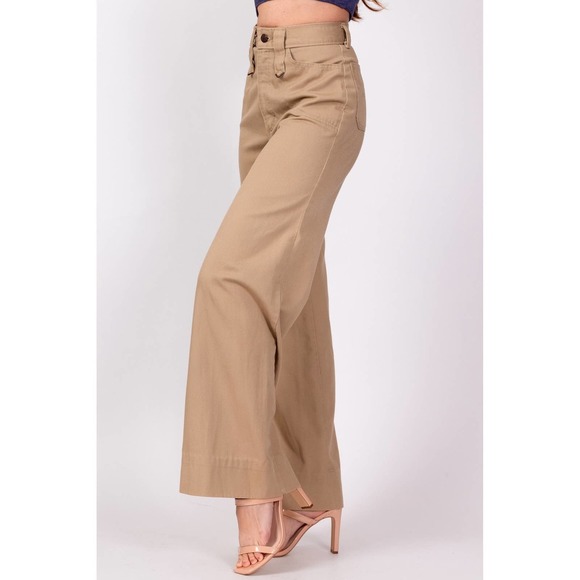 70s High Waisted Khaki Twill Flared Pants - Extra Small, 24" | H.I.S. Flares - Picture 4 of 8
